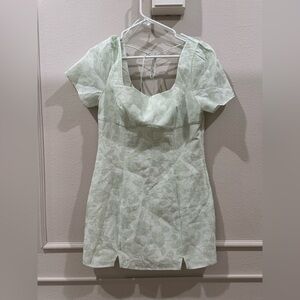Mint Puff Sleeve Floral Mini Dress with Square Neckline Size XL